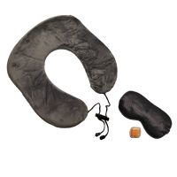Reisekomfort Deluxe: Nackenkissen mit Schlafmaske und Ohrstöpsel Set - Abnehmbarer Bezug - Grau