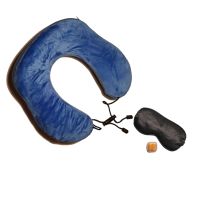Reisekomfort Deluxe: Nackenkissen mit Schlafmaske und Ohrstöpsel Set - Abnehmbarer Bezug - Blau | 3